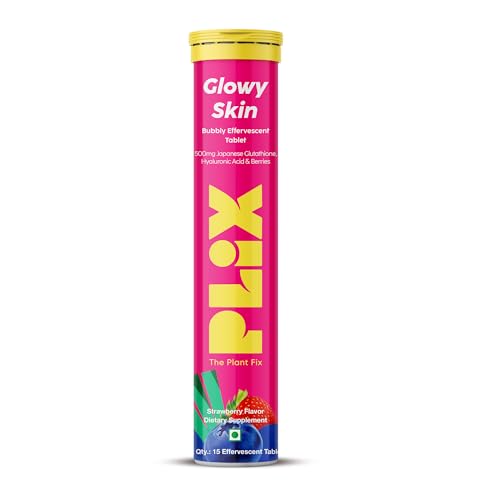 PLIX Glowy Skin 500mg Glutathione Supplement with Hyaluronic Acid, Vitamin C, E & Berries | 30 Effervescent Tablets, Strawberry Flavor PLIX - THE PLANT FIXAu supplements