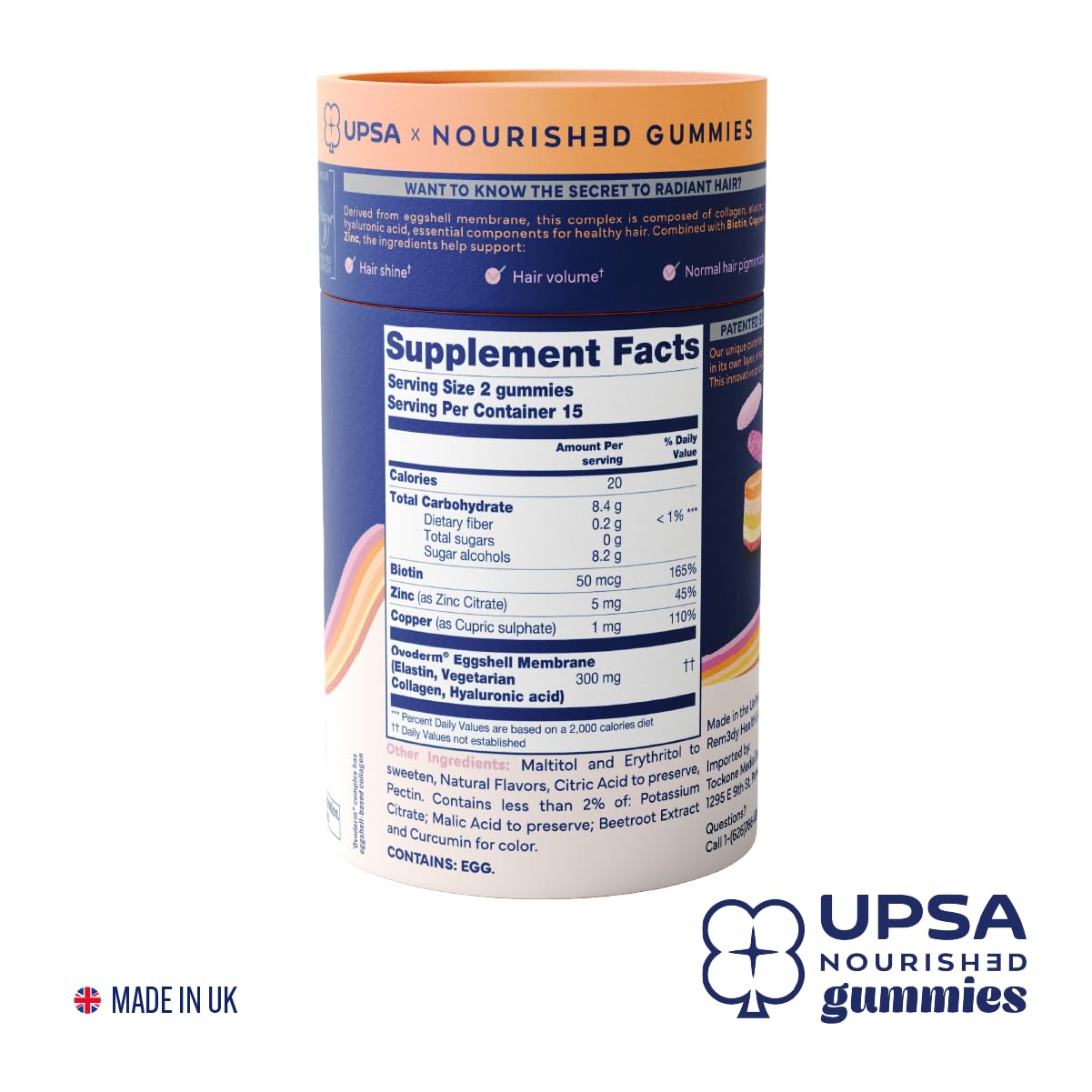 Upsa Nourished Collagen Hair Health 30 Count – Ovoderm® Egg Membrane Complex with Biotin, Zinc & Copper – for Healthy, Shiny & Fuller-Looking Hair UpsaUS supplements