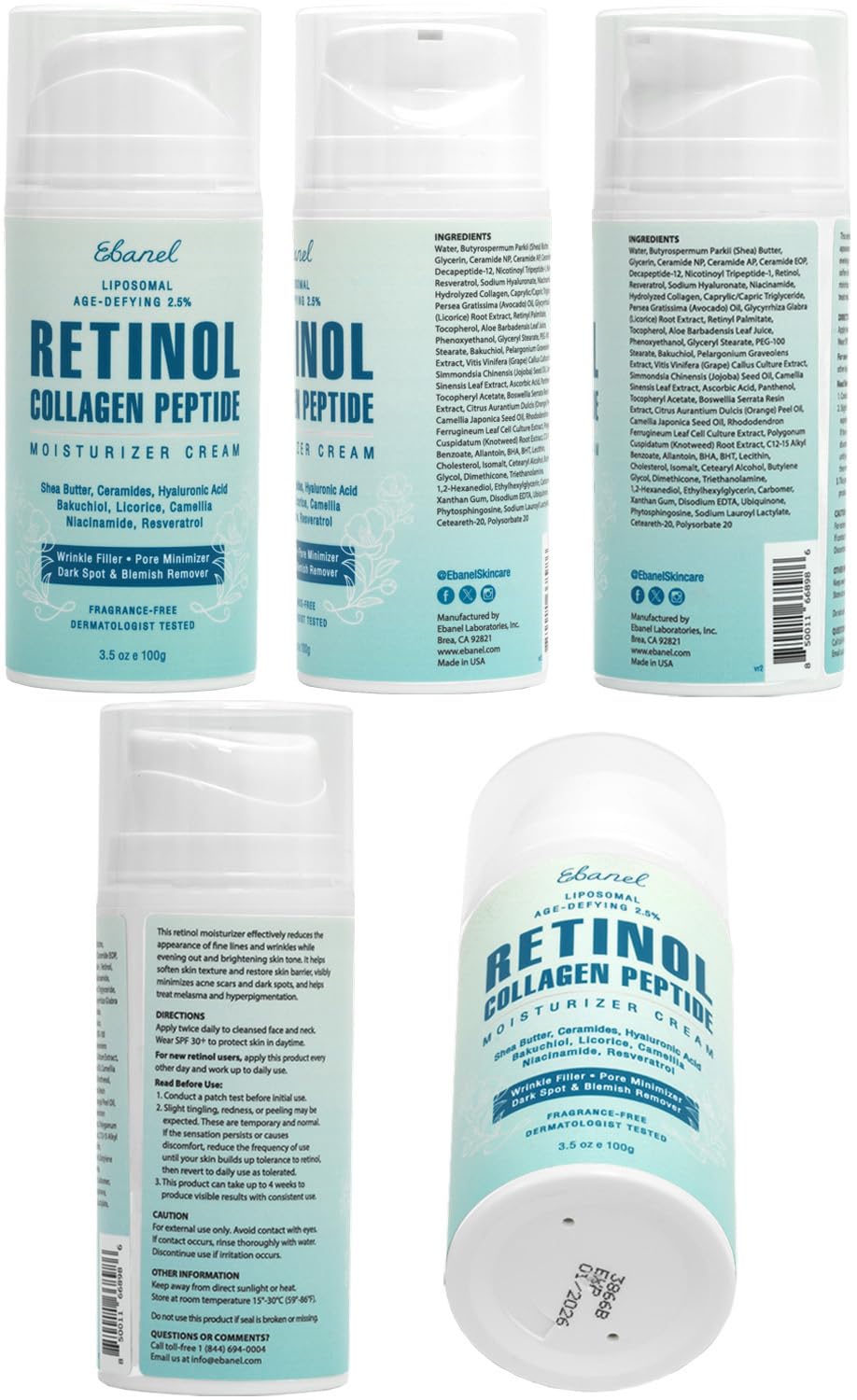 Ebanel Retinol Cream for Face 3.5 oz, Moisturizer with Collagen, Peptides, Ceramides, Hyaluronic Acid, Vitamin C & B5, Firming Anti Aging Face Cream for Wrinkles, Fine Lines, Dark Spots, Day & Night Ebanel buy supplements Au
