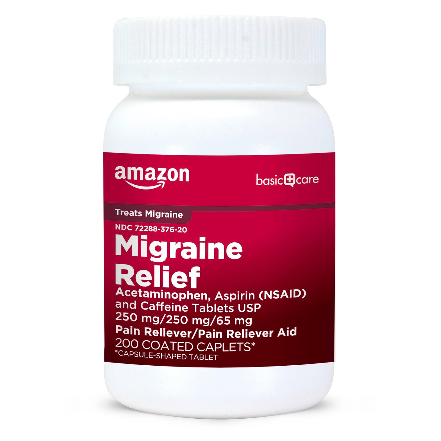 Amazon Basic Care Migraine Relief Acetaminophen, Aspirin (NSAID) and Caffeine Tablets, Pain Reliever/Pain Reliever Aid, 200 Count Amazon Basic Care buy supplements Au