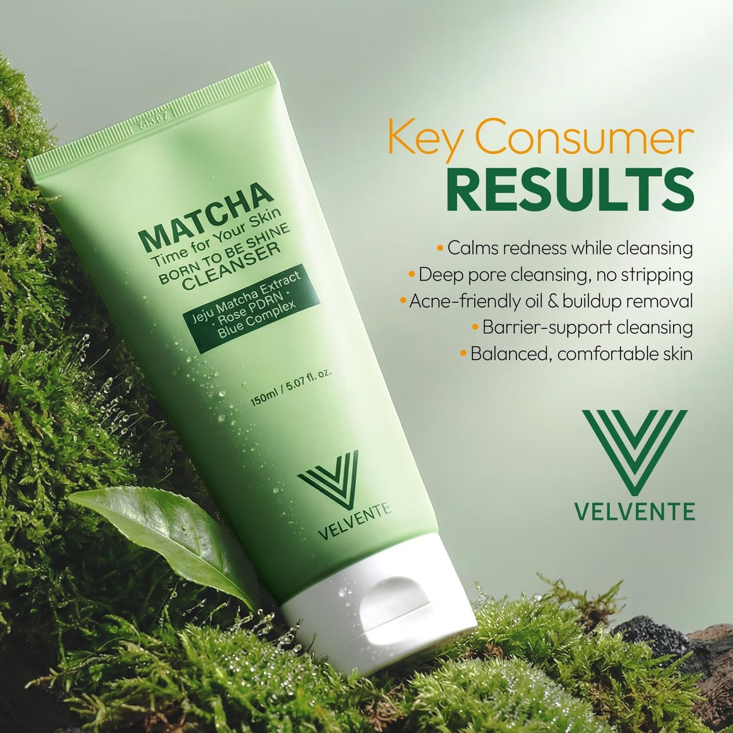 VELVENTE Matcha Gentle Deep Pore Cleansing Facial Cleanser, Low-pH Face Wash for Pore Refining, Rose PDRN Hydrating Daily Facial Wash Redness & Sensitive Skin Friendly, Korean Skincare(5.07 fl.oz.) VELVENTE buy supplements Au