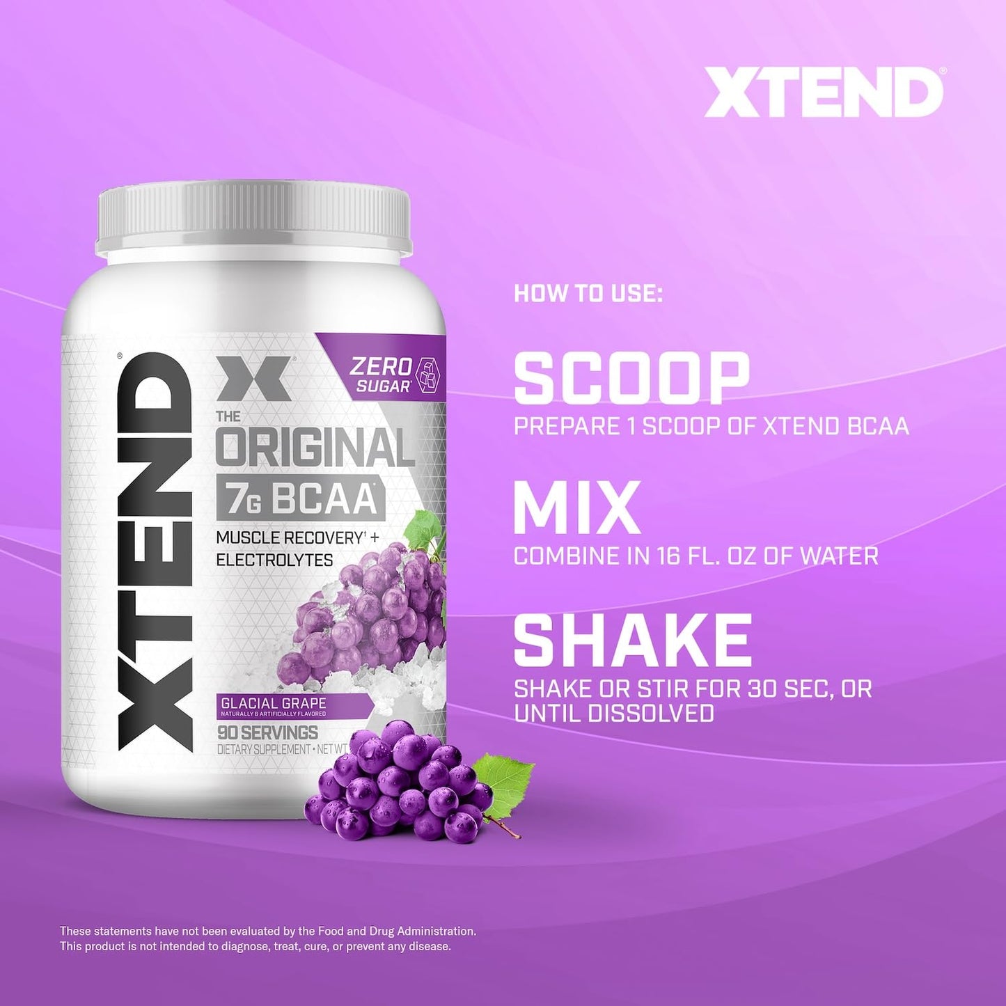 Xtend Original BCAA Powder, 7g BCAAs and 2.5g L-Glutamine for Muscle Recovery Hydration and Lean Muscle, Sugar Free Intra and Post Workout Drink with Electrolytes, Glacial Grape, 90 Servings Xtend buy supplements Au