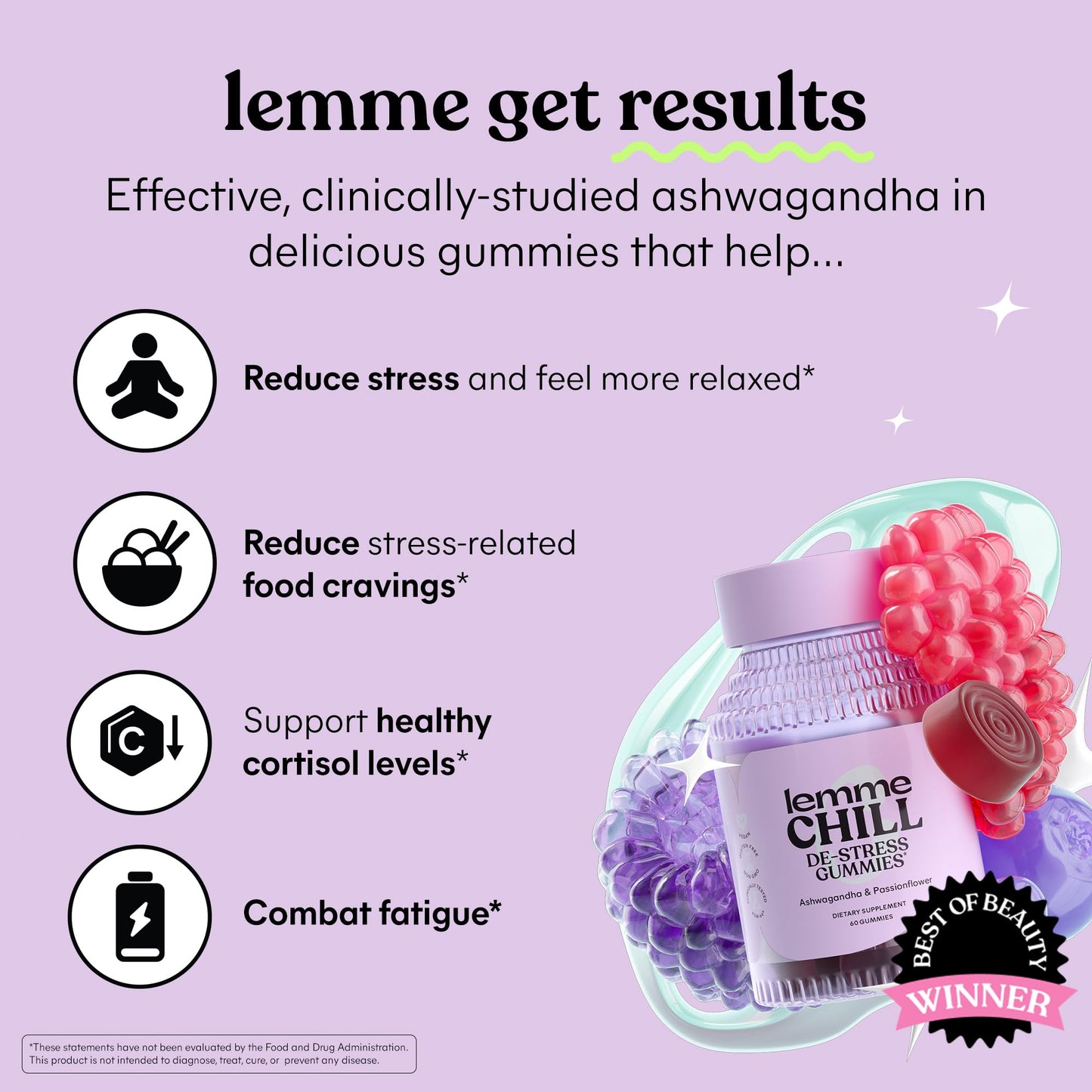 Lemme Chill Stress Relief Gummies with 300mg KSM-66 Ashwagandha, Lemon Balm, Passionflower & Goji to Support Relaxation, Healthy Cortisol & Sleep - Gluten-Free, Non-GMO, Mixed Berry (60 Count) LemmeUS supplements
