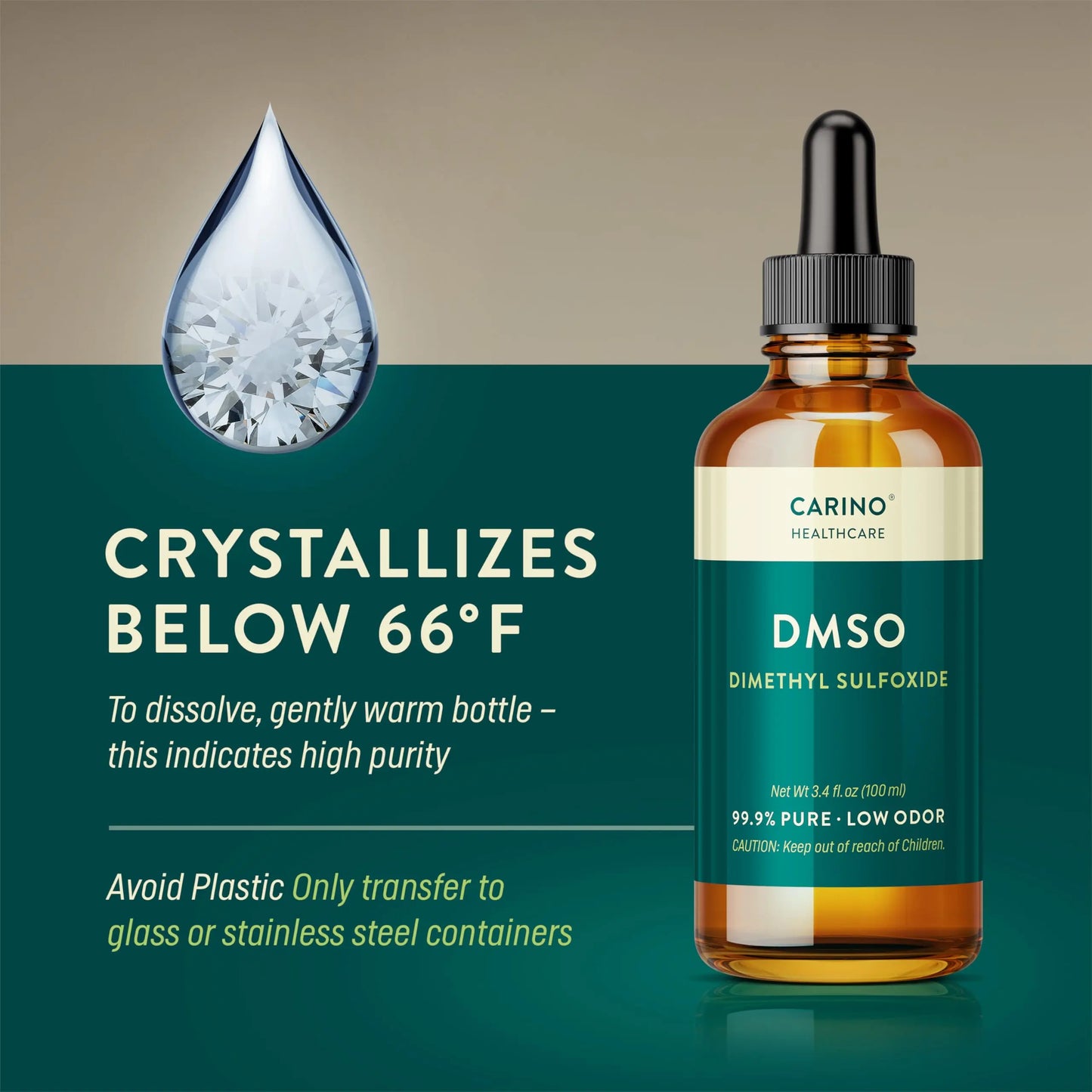 Carino HealthCare DMSO 99.9% Pharmaceutical Grade - FT-IR Verified Dimethyl Sulfoxide in Amber Glass Bottle with Pipette & Dropper Cap 3.38 oz Carino Healthcare buy supplements Au