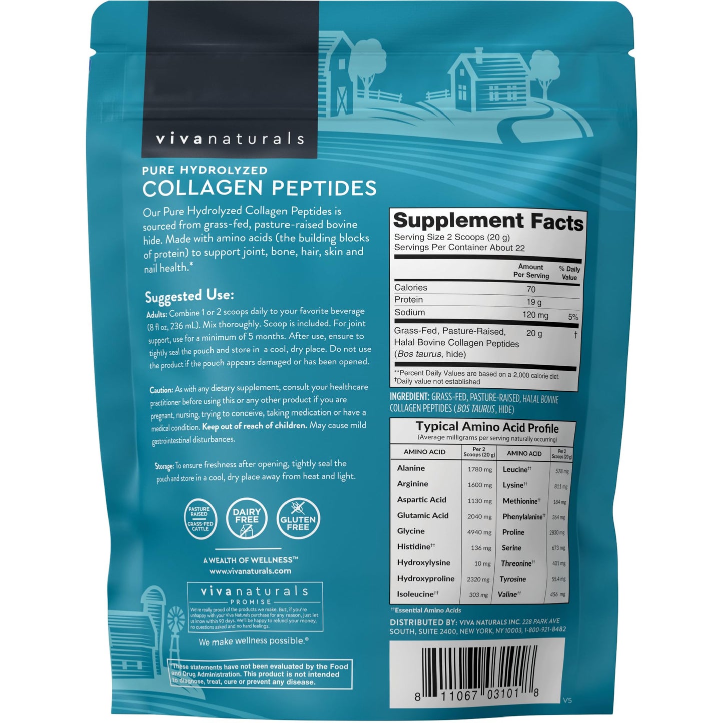 Viva Naturals Collagen Peptides Powder - Grass-Fed Hydrolyzed Bovine, Type I & III - 19 g Protein, Unflavored, Easy Dissolving - Joint, Skin, Hair & Nail Support - Paleo, Keto, Non-GMO - 1lb Viva Naturals buy supplements Au