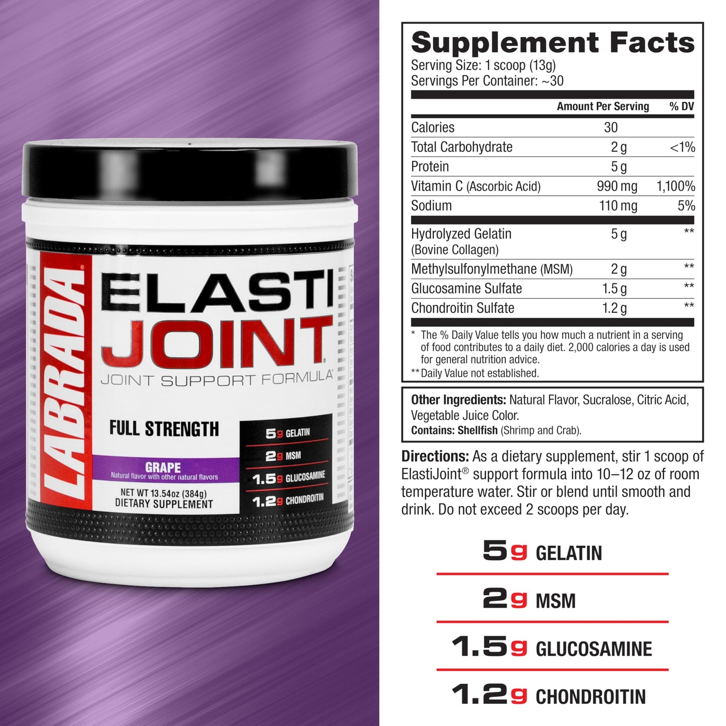 Labrada Nutrition Elastijoint, Grape - Glucosamine Joint Support Supplement Powder for Men & Women, Joint Relief & Bone Health Supplement with MSM, Glucosamine Chondroitin MSM - Gluten-Free Labrada buy supplements Au