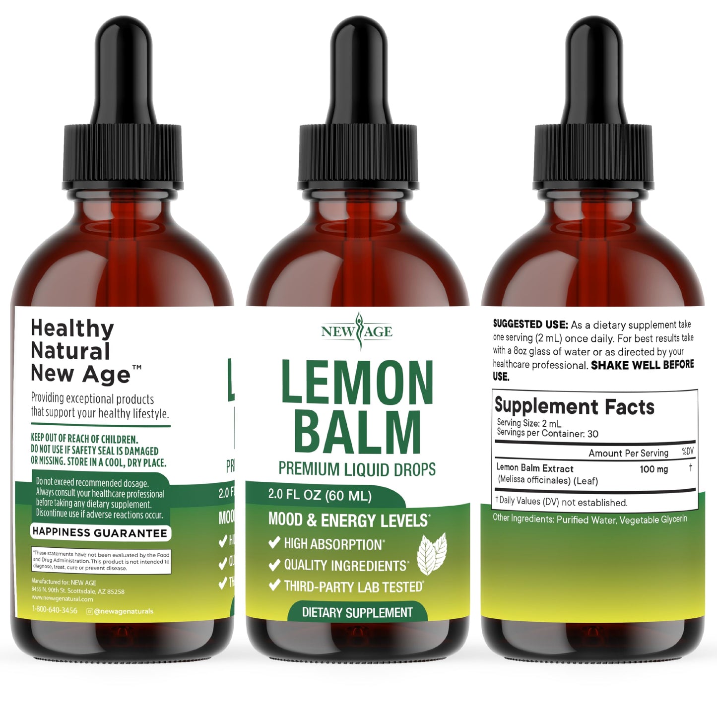 NEW AGE Lemon Balm Tincture - Mood Support Supplement - Lemon Balm Leaf Extract Drops - Vegan, Sugar & Alcohol-Free Calming Supplement - 4 fl oz NEW AGE buy supplements Au