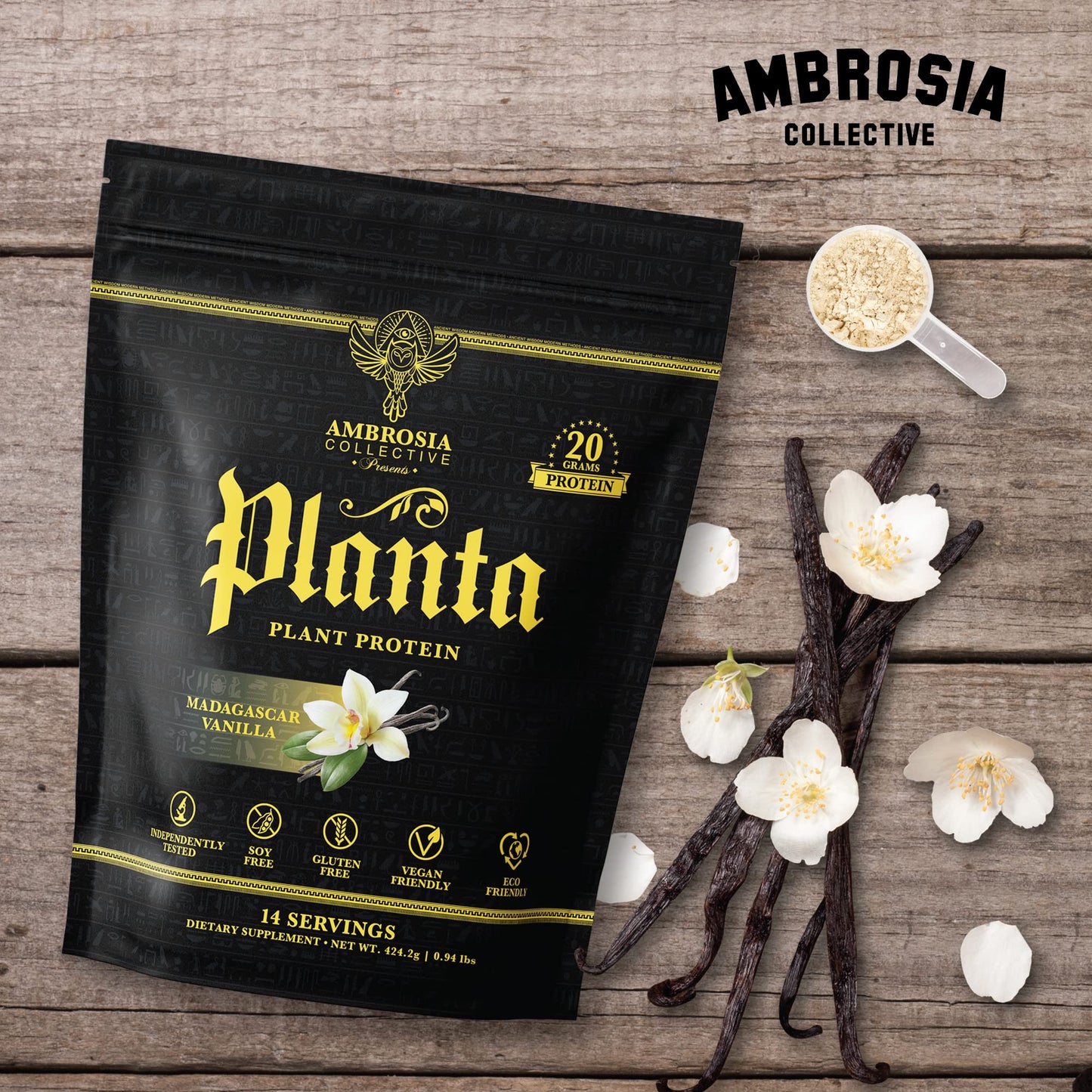 Ambrosia Plant Based Protein Powder 20g | Clean Vegan Pea Protein Powder | Gluten & Dairy Free, Keto Friendly, No Added Sugar | 14 Servings | Vanilla Ambrosia buy supplements Au