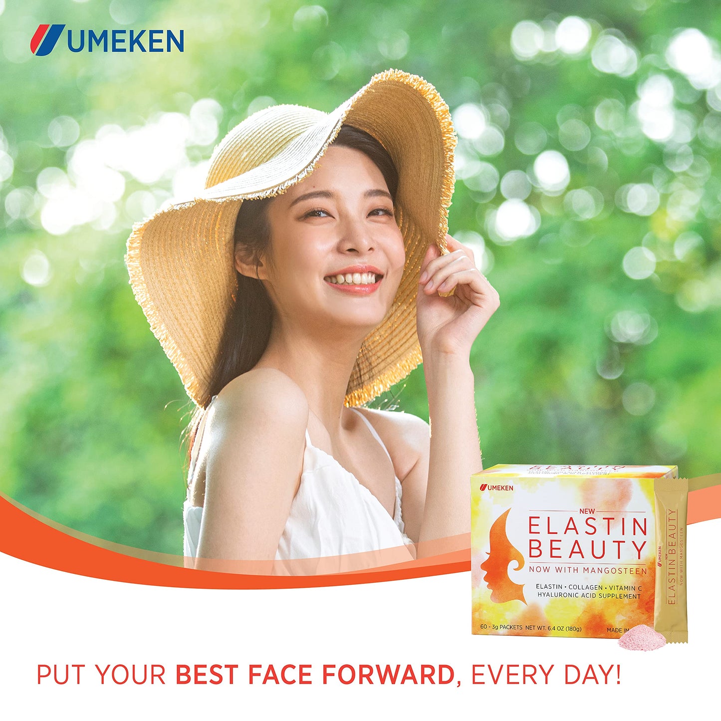 Umeken Elastin Beauty Powder Supplement with Collagen Peptides, Hyaluronic Acid, Vitamin C and Mangosteen Fruit, Women’s Health and Wellness, 1 Month Supply, 60 Packets Umeken buy supplements Au