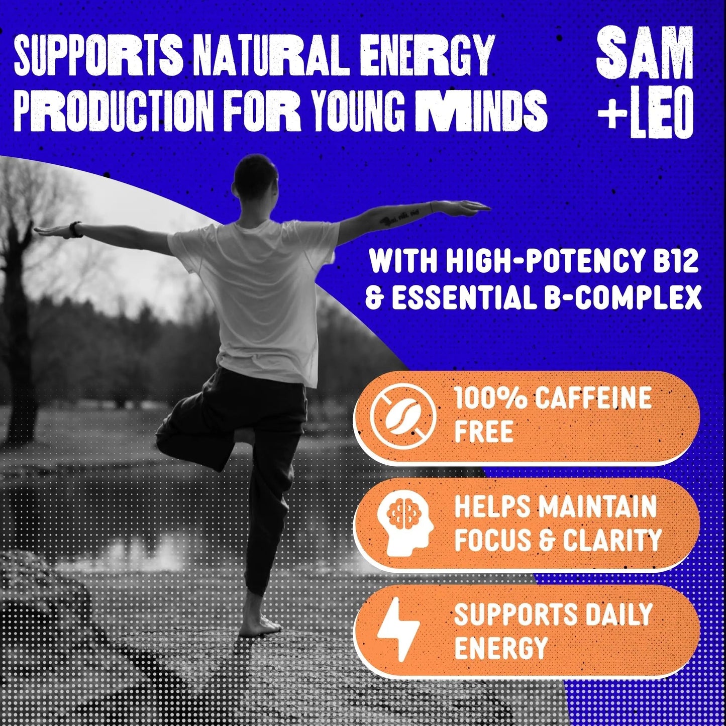 SAM+LEO Vitamin B Complex Gummies with Biotin for Kids & Teens - Caffeine-Free Focus & Energy Support Supplement Gummies | SAM+LEOUS supplements
