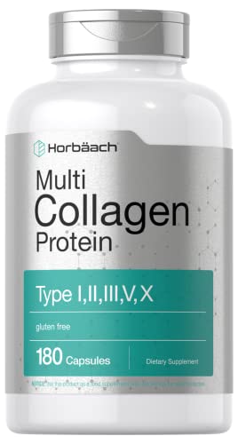 Multi Collagen Protein 2000 mg | 180 Capsules | Type I, II, III, V, X | Collagen Peptide Pills Horbäach Au supplements