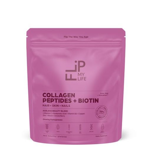 Flip My Life Collagen Peptides + Biotin, Hyaluronic Acid & Vitamin C - For Hair, Skin, Nails - Gut Health/Joint Support - Ageless Beauty Blend Supplement Powder for Men/Women - 9g Protein—26 Servings Flip My Life Au supplements