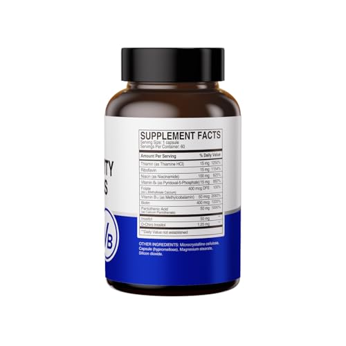 HUJ High-Activity B Vitamins - Supports Normal Energy Metabolism & Nerve System Health - Supplement with 8 B Vitamins, Inositol and D-Chiro Inositol - 60 Capsules. HUJ Au supplements