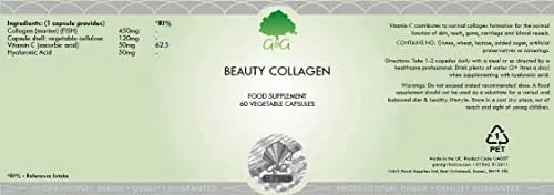 Beauty Collagen | Collagen & Hyaluronic Acid Supplement | 60 Capsules | Hydrolysed Marine Collagen G&G Vitamins uk supplements