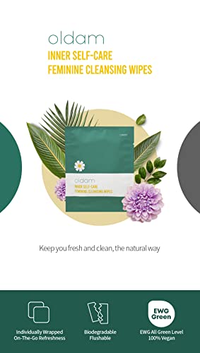 Oldam Feminine Flushable Wipes: 100% Vegan, pH-Balanced, Moisturizers & Essential Oils, Sensitive Skin Oldam Au supplements