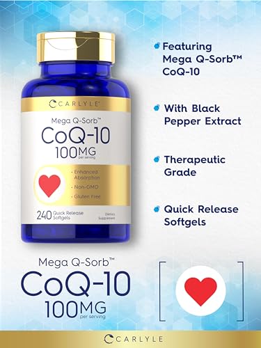 Carlyle CoQ10 100mg | 240 Softgels | Mega Q-Sorb Coenzyme Q-10 | with Black Pepper Carlyle Au supplements