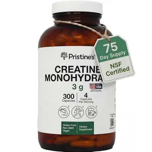 PRISTINE'S Creatine Monohydrate Capsules for Women & Men - NSF Certified 75 Day Supply 3G Muscle Growth Support Supplement - Cognitive & Athletic Performance Support - Enhanced Recovery PRISTINE'SAU supplements