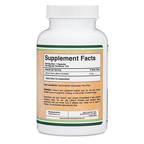 Lithium Orotate 5mg, 210 Capsules (Third Party Tested, Made in The USA Double Wood Supplements Au supplements