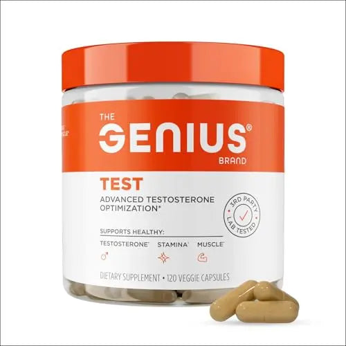 Genius Test, Advanced Testosterone Booster for Men - Natural Stamina, Endurance, Energy & Strength Enhancing Supplement - Lean Muscle Builder, Brain & Libido Support Male Supplements, 120 Veggie Pills The Genius Brand Au supplements