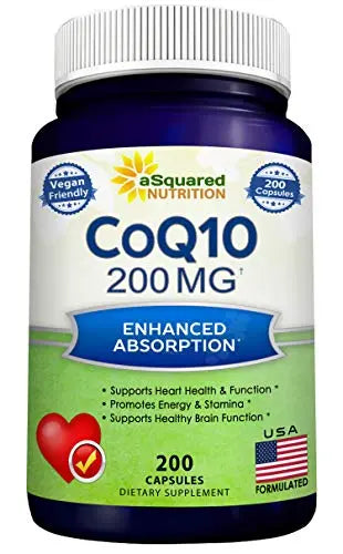 aSquared Nutrition CoQ10 (200 Capsules and 200mg) - High Absorption Vegan CO Q-10 aSquared Nutrition uk supplements