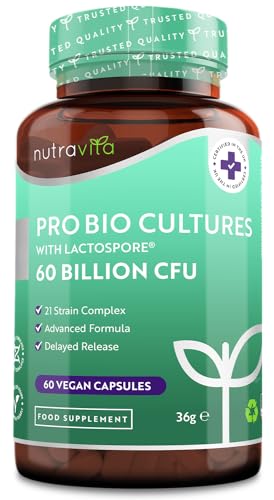 60 Billion CFU Probiotic Cultures - Scientifically Backed Lactospore® for Good Gut Flora Nutravita Au supplements