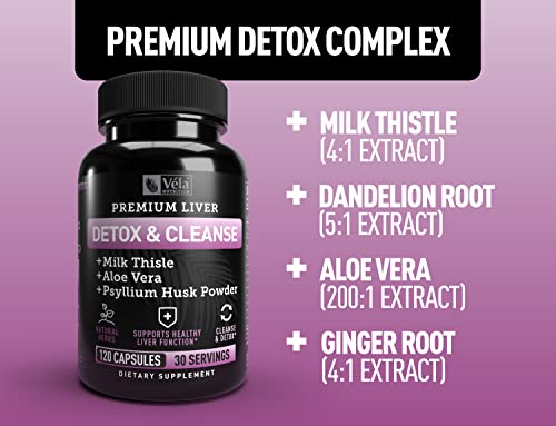 Véla Colon Cleanse & Liver Detox Formula Cleanse - 22 Herbs with Milk Thistle, Turmeric Véla Au supplements