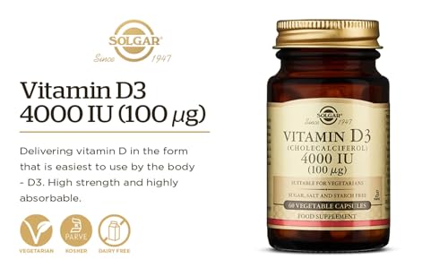 Solgar Vitamin D3 4000 IU (100 µg) Vegetable Capsules - Pack of 60 - Cholecalciferol SOLGAR Au supplements