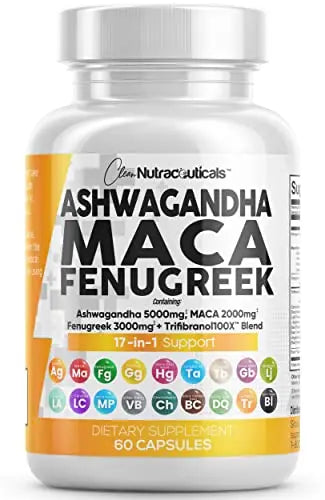 Ashwagandha 5000mg Maca Root 2000mg Fenugreek 3000mg Suppleme Clean Nutraceuticals uk supplements