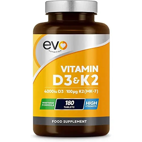 Vitamin D3 4000iu & Vitamin K2 100ug (MK7) |180 Vegetarian Tablets | 1-A-Day | 6 Month EVO NUTRITION Au supplements