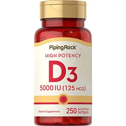 Piping Rock Vitamin D3 5000 IU | 250 Softgels | High Potency Supplement | Non-GMO Piping RockAU supplements