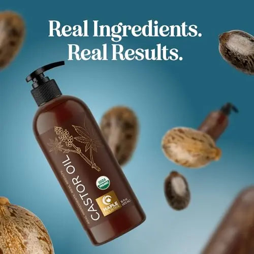 Hexane Free Organic Castor Oil - USDA Organic Castor Oil for Body Detox Hair Growth & Skin Care Maple Holistics uk supplements