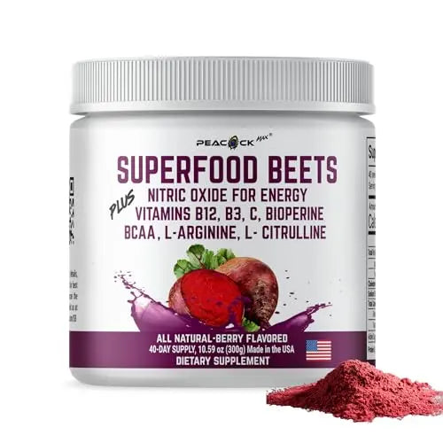 Peacock Max Superfoods Blend Immunity Support Vegan Gluten Free (Beets Nitric Oxide B12 Powder) Peacock MaxAU supplements