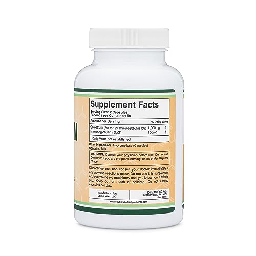 Colostrum Supplement 120 Capsules, 1,000mg per Serving (Bovine Colostrum Powder Double Wood Supplements Au supplements