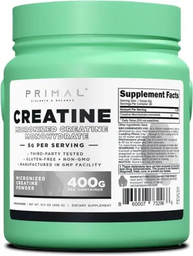 Primal Creatine Monohydrate Powder (400 Grams) | Unflavored Micronized Creatine PrimalAU supplements
