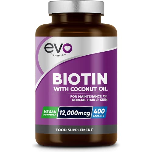 Biotin Hair Growth Supplement 12,000mcg with Coconut Oil | 400 High Strength Tablets EVO NUTRITION Au supplements
