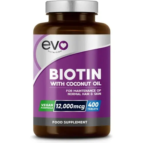 Biotin Hair Growth Supplement 12,000mcg with Coconut Oil | 400 High Strength Tablets EVO NUTRITIONAU supplements