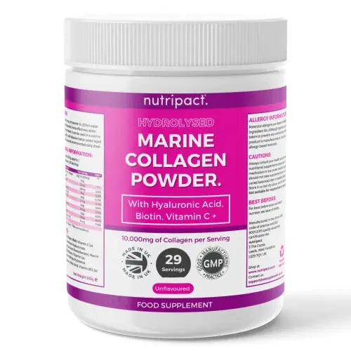 Hydrolysed Marine Collagen Peptides Powder with Hyaluronic Acid, Biotin, Vitamin C & B Vitamins – 10,000mg Collagen nutripact uk supplements