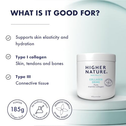 Higher Nature - Collagen Drink - Increases Skin Elasticity & Hydration - Collagen Powder HIGHER NATUREUS supplements