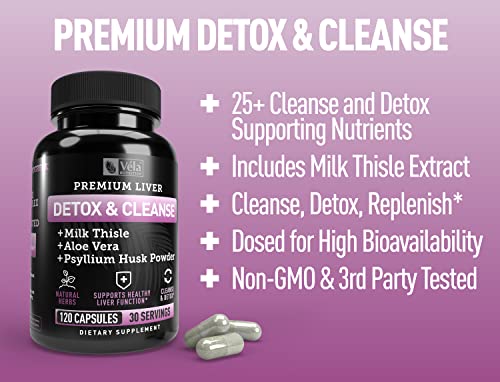 Véla Colon Cleanse & Liver Detox Formula Cleanse - 22 Herbs with Milk Thistle, Turmeric Véla Au supplements