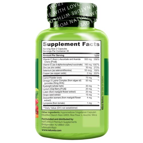 NATURELO Eye Vitamins - AREDS 2 Formula Nutrients with Lutein, Zeaxan NATURELO Au supplements