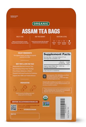 FGO Organic Assam Tea, Eco-Conscious Tea Bags, 100 Count, Packaging May Vary FGO Au supplements