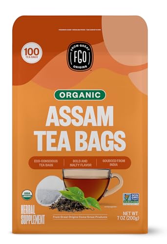 FGO Organic Assam Tea, Eco-Conscious Tea Bags, 100 Count, Packaging May Vary FGO Au supplements