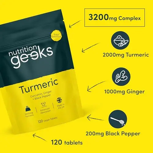 Nutrition Geeks Turmeric Tablets 2000 mg with Black Pepper & Ginger, High Strength Nutrition Geeks Au supplements