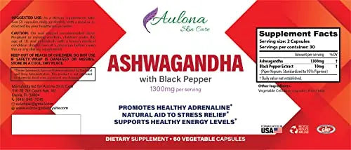 Aulona Care Ashwagandha with Black Pepper 1300mg for Healthy Adrenaline, Stress Relief Aulona Care uk supplements
