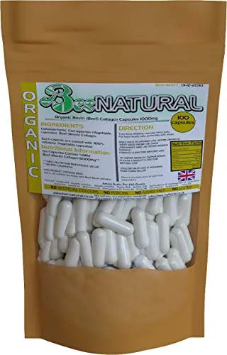 Beef Bovin 100 Hydrolyzed Collagen 1000mg Capsules Bee-natural uk supplements
