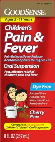 GoodSense Children's Dye-Free, Acetaminophen 160 mg per 5 mL Oral Suspension, Cherry Flavor, 8 FL OZ GoodSense Au supplements