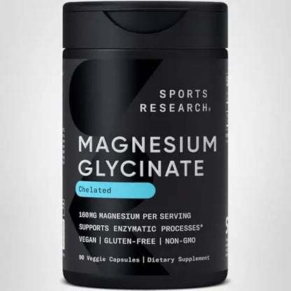 Sports Research® Magnesium Glycinate - Supports Restful Sleep & Enzymatic Processes - 160 mg Chelated Magnesium - Vegan Capsule - 90 Count Sports ResearchAU supplements