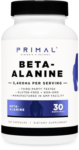Primal Beta-Alanine Capsules 3400mg (30 Servings, 120 Capsules) - Supplement, Gluten Primal Au supplements