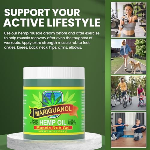 Mariguanol 9 Oz. Extra Strong Muscle Rub Gel with Hemp Oil, Menthol & Camphor – Cooling, Rapid-Absorbing Topical Gel for Active Lifestyles – Net Wt. 9 oz (255.4 g) [Pack of 2] MARIGUANOL Au supplements