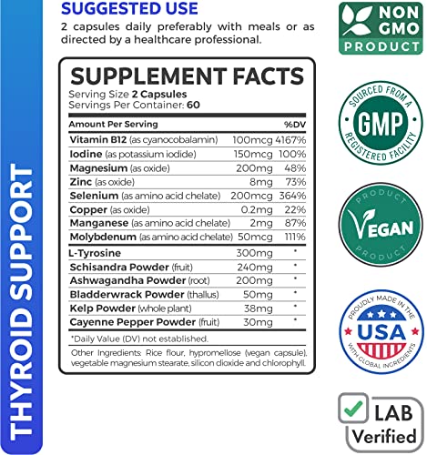 Thyroid Support with Iodine - 120 Capsules (Non-GMO) Healths Harmony Au supplements